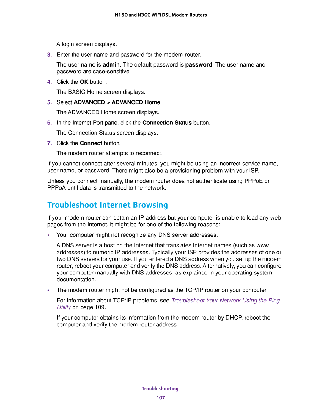 NETGEAR D500 and D1500 user manual Troubleshoot Internet Browsing 