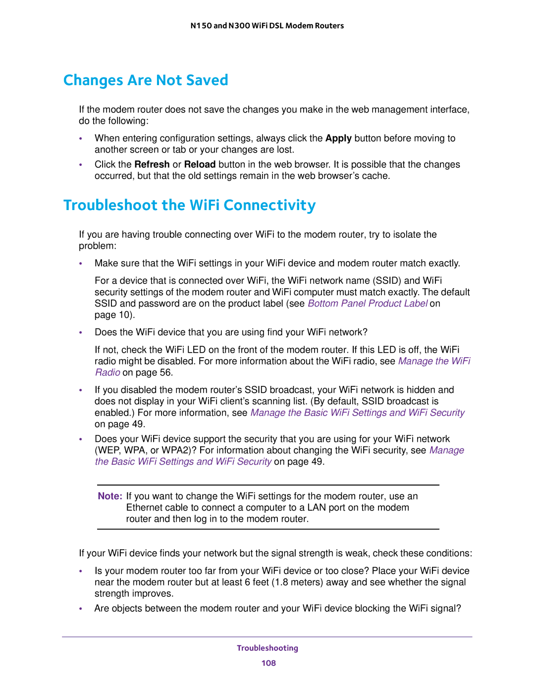 NETGEAR D500 and D1500 user manual Changes Are Not Saved, Troubleshoot the WiFi Connectivity 