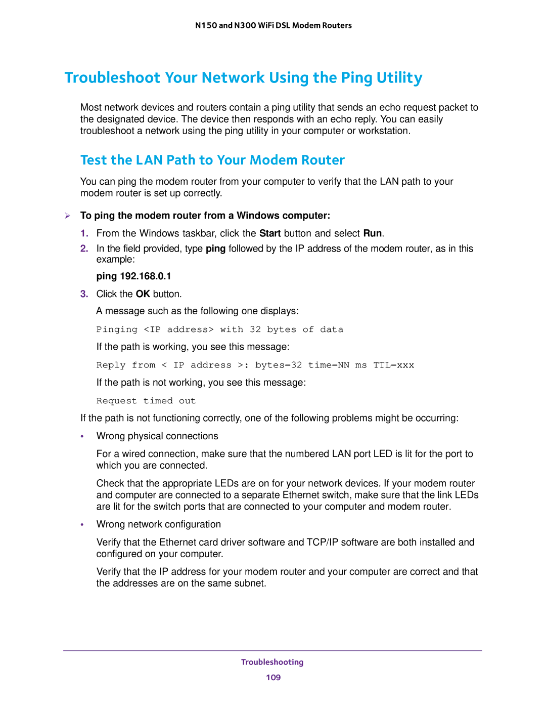 NETGEAR D500 and D1500 user manual Troubleshoot Your Network Using the Ping Utility, Test the LAN Path to Your Modem Router 