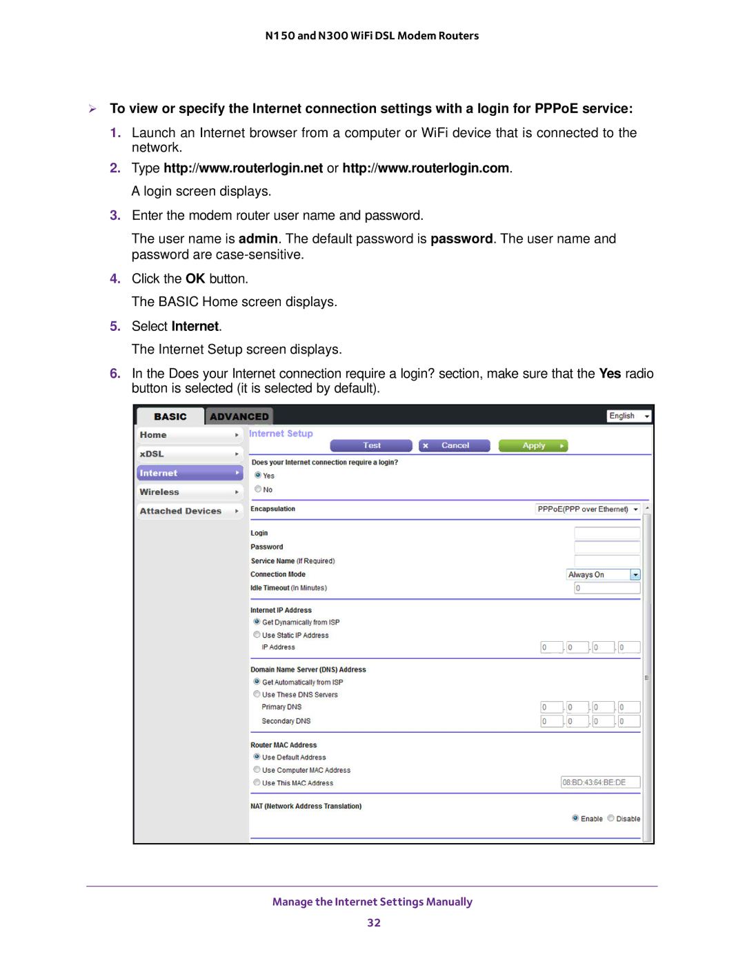 NETGEAR D500 and D1500 user manual Manage the Internet Settings Manually 