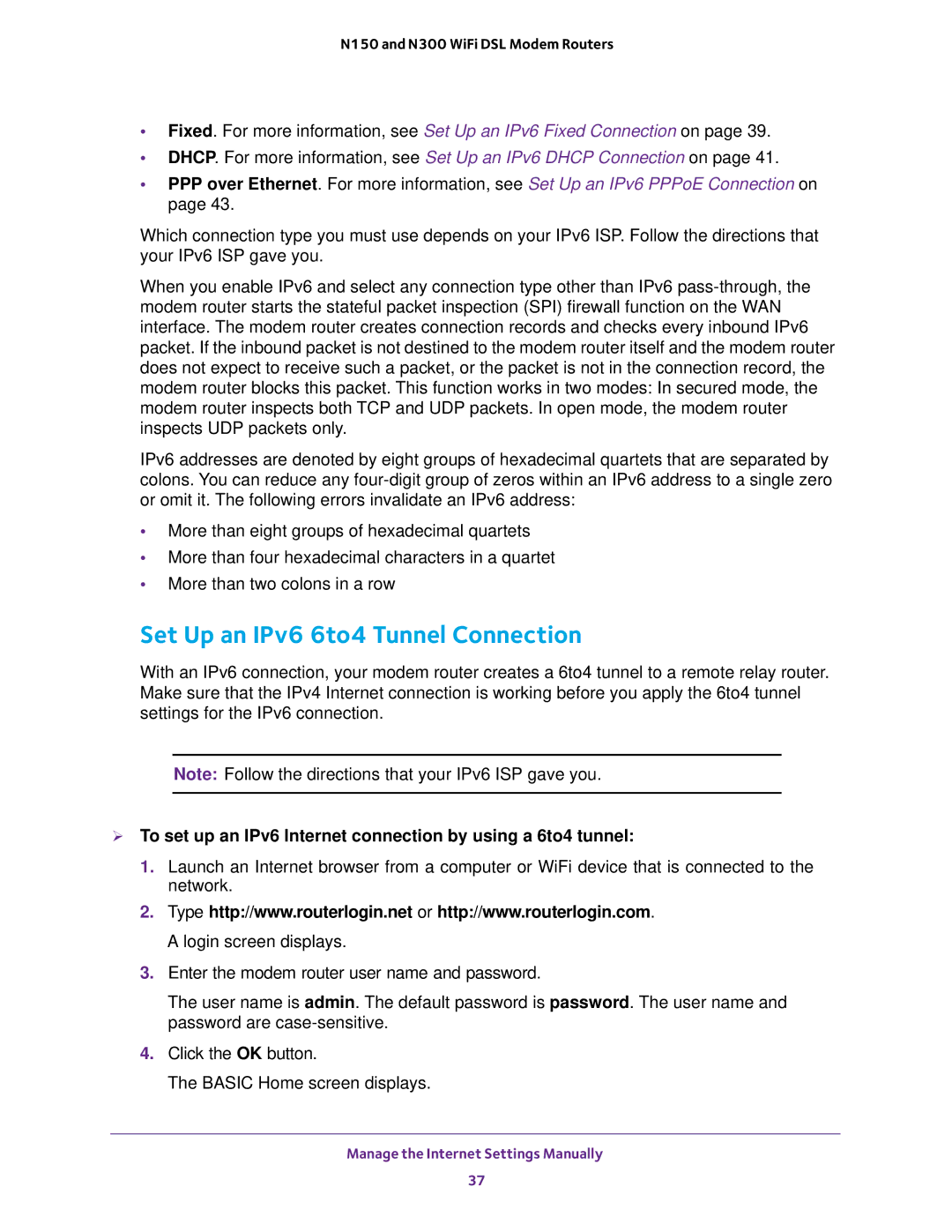 NETGEAR D500 and D1500 user manual Set Up an IPv6 6to4 Tunnel Connection 