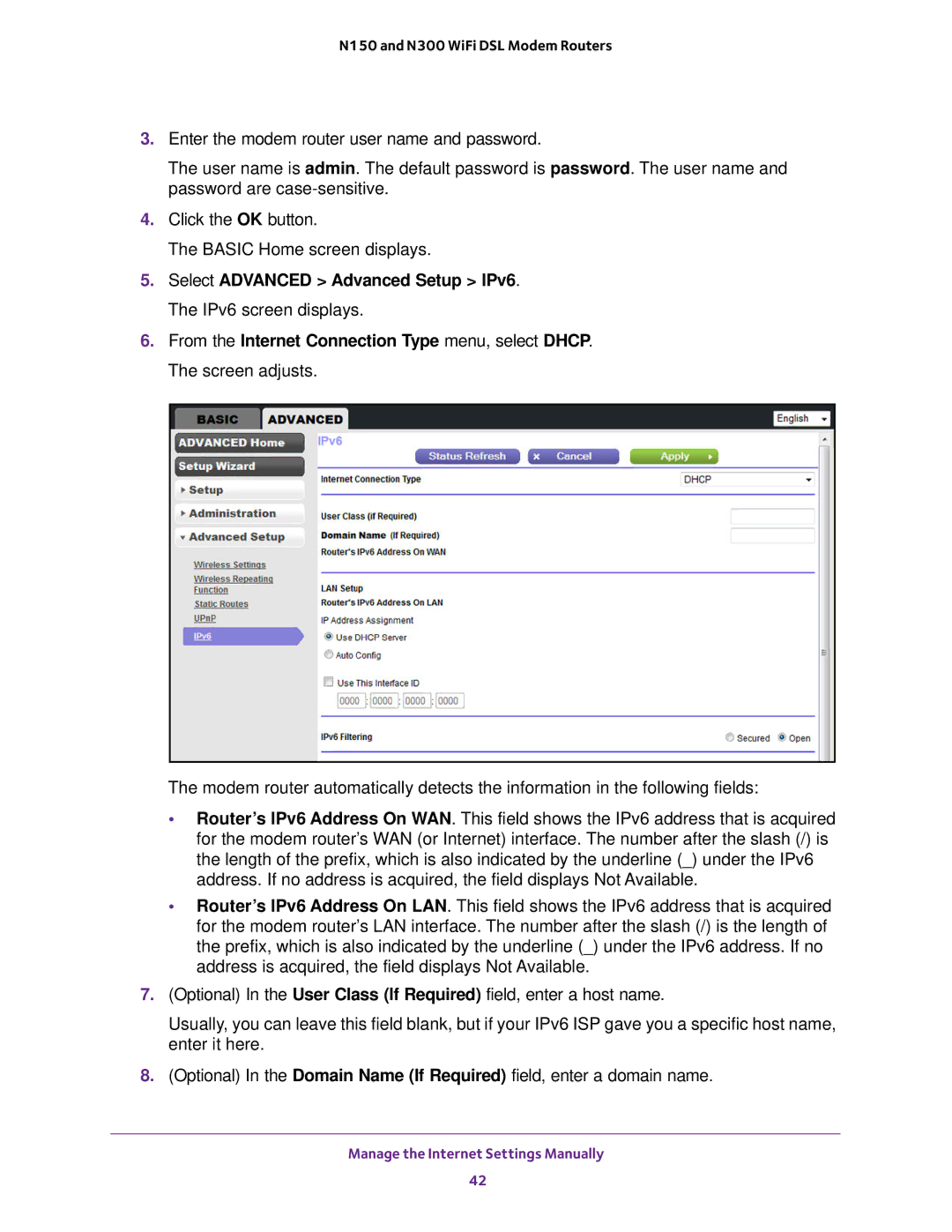 NETGEAR D500 and D1500 user manual Manage the Internet Settings Manually 