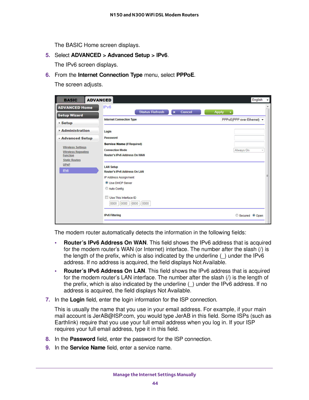 NETGEAR D500 and D1500 user manual Manage the Internet Settings Manually 