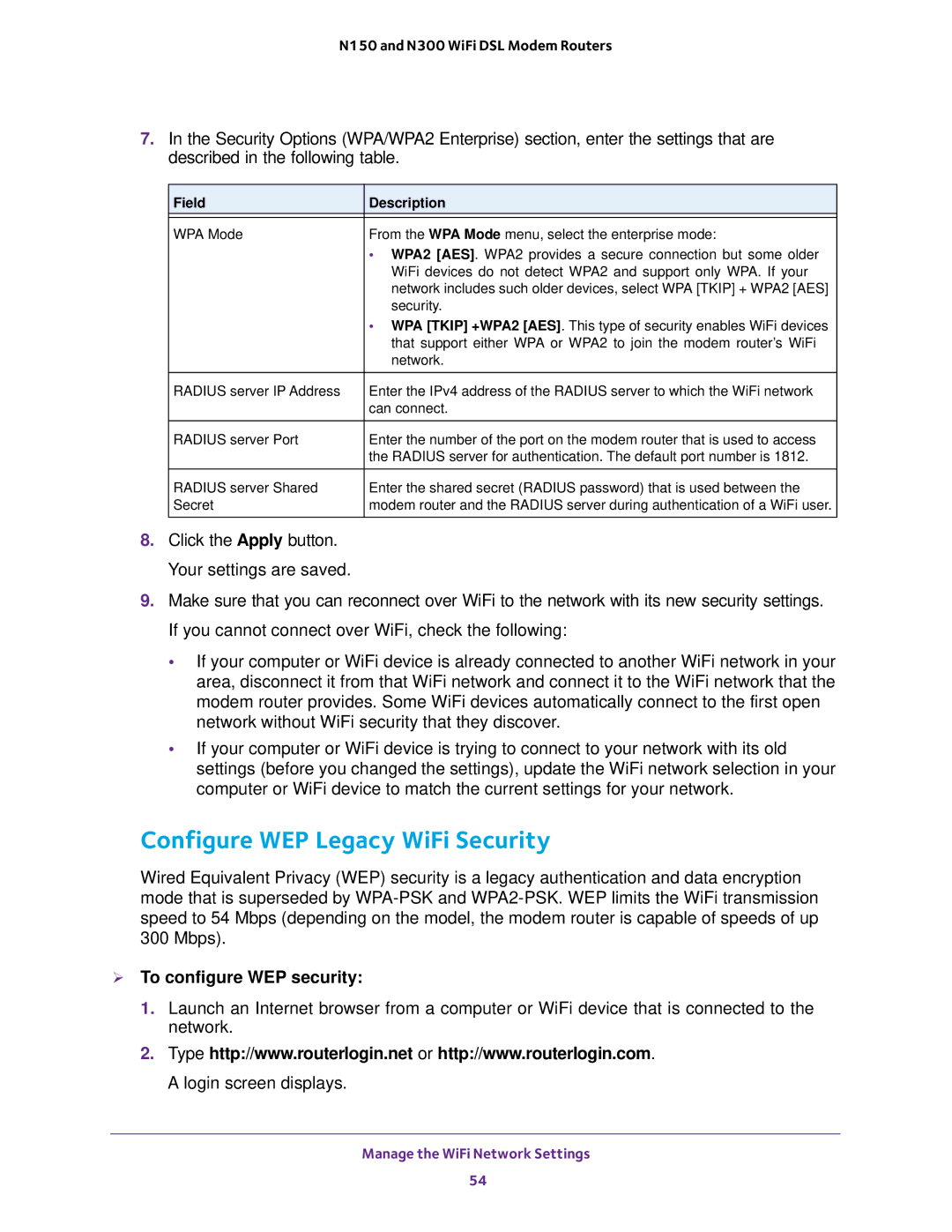 NETGEAR D500 and D1500 user manual Configure WEP Legacy WiFi Security,  To configure WEP security 