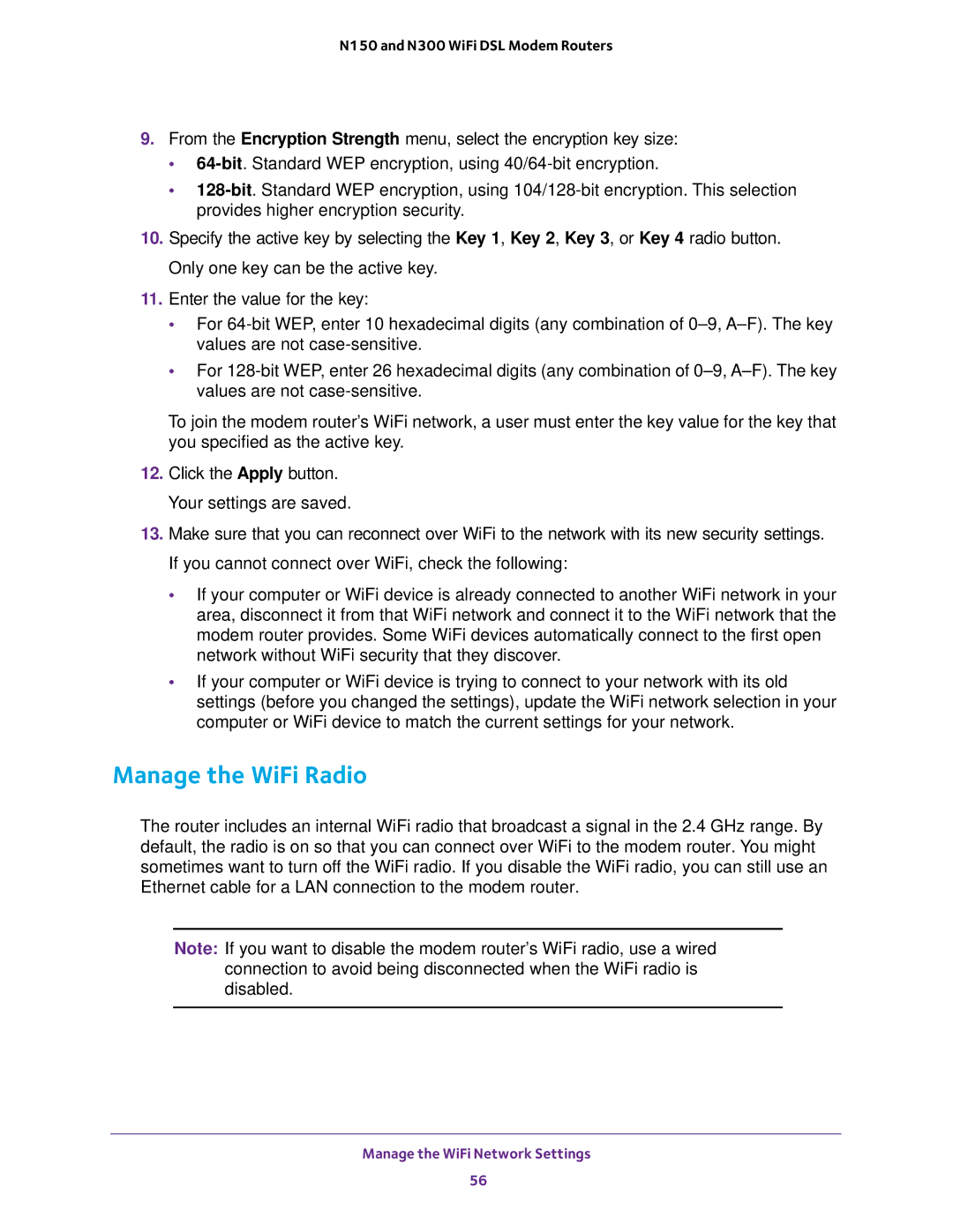 NETGEAR D500 and D1500 user manual Manage the WiFi Radio 