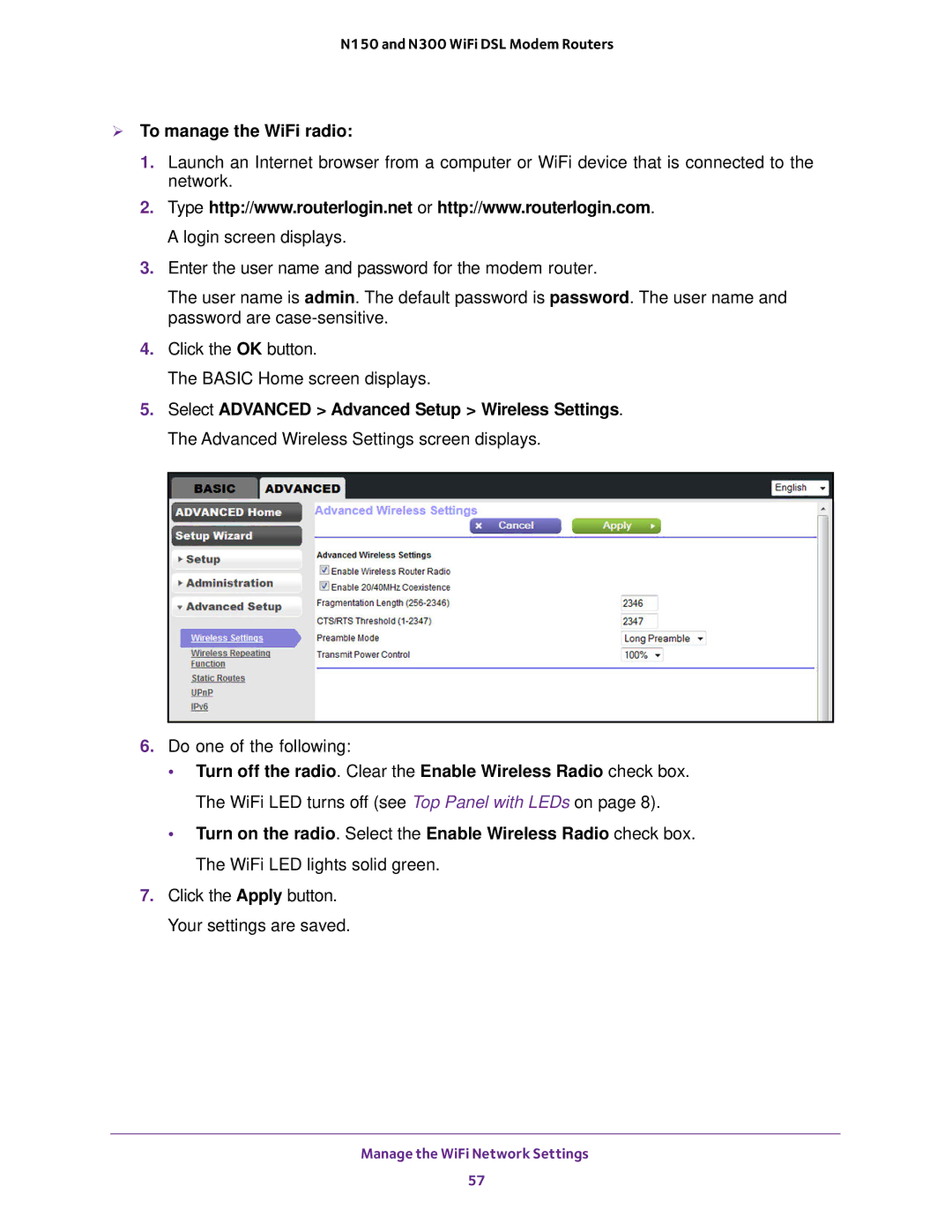 NETGEAR D500 and D1500 user manual  To manage the WiFi radio 