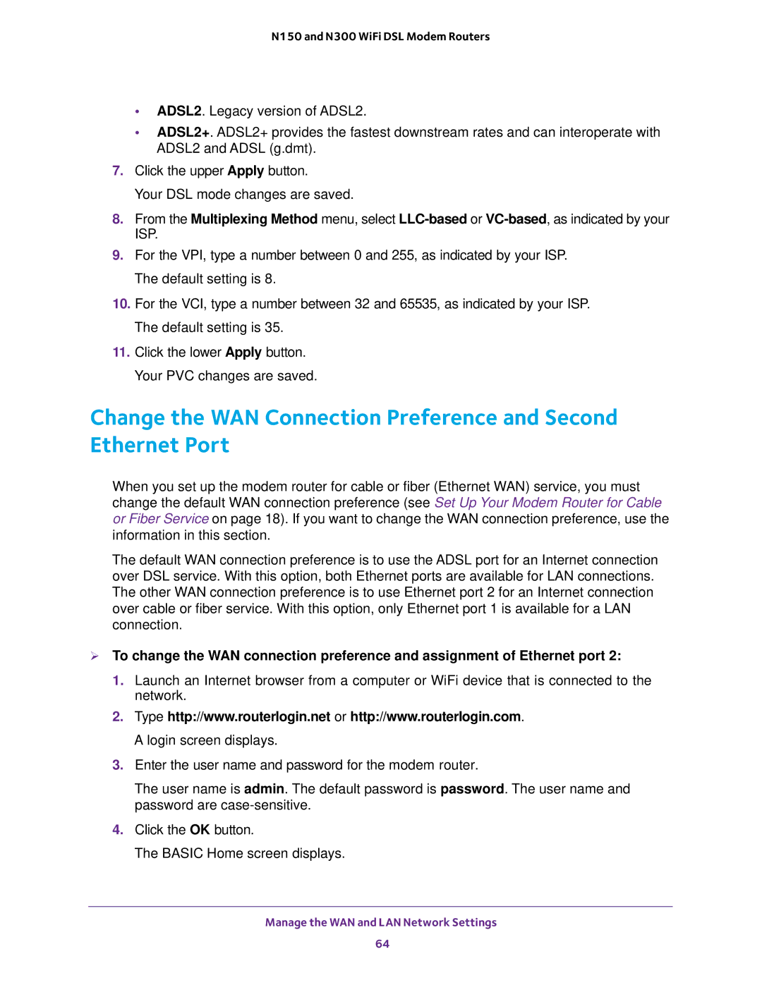 NETGEAR D500 and D1500 user manual Manage the WAN and LAN Network Settings 