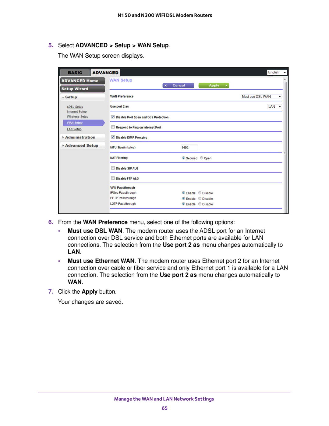 NETGEAR D500 and D1500 user manual Manage the WAN and LAN Network Settings 