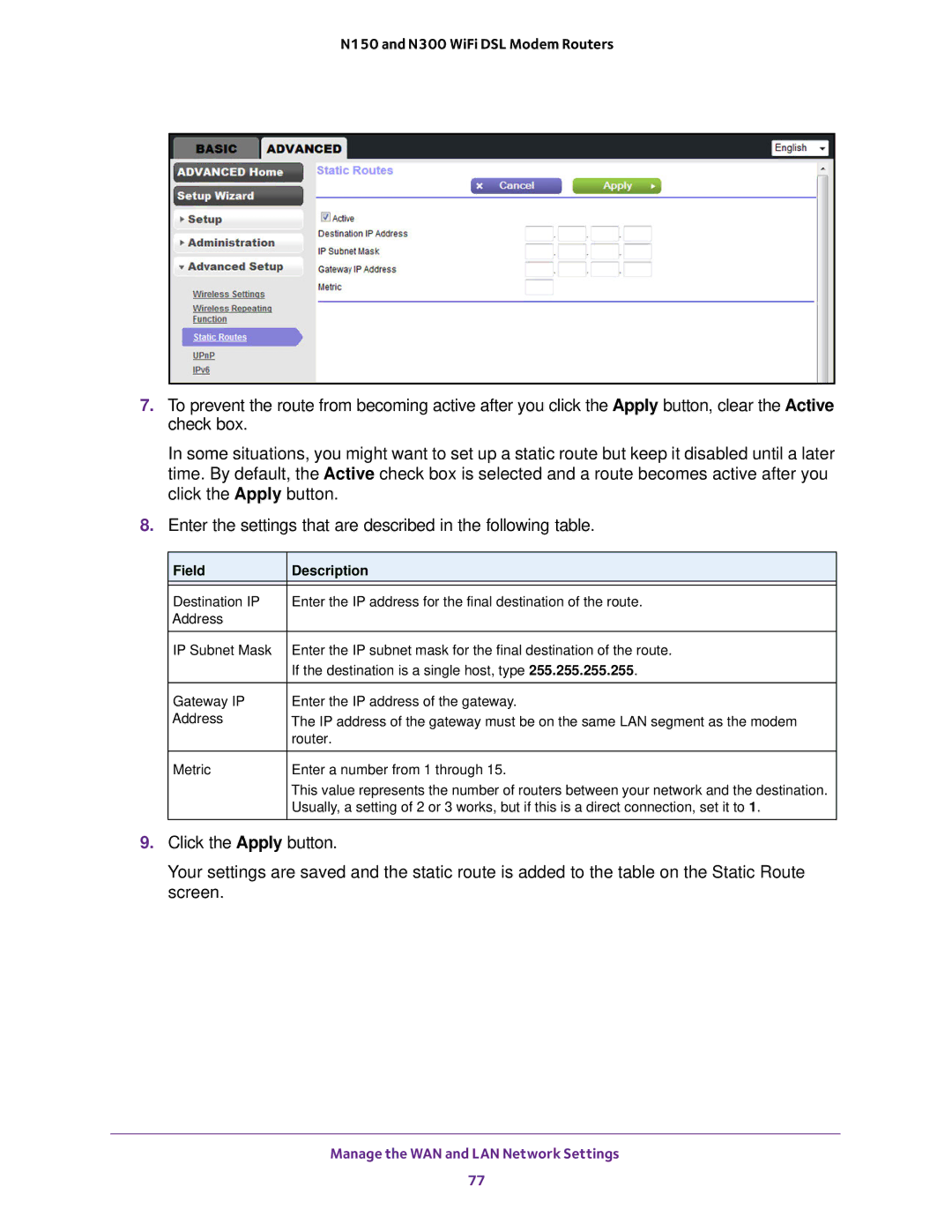 NETGEAR D500 and D1500 user manual Field Description 