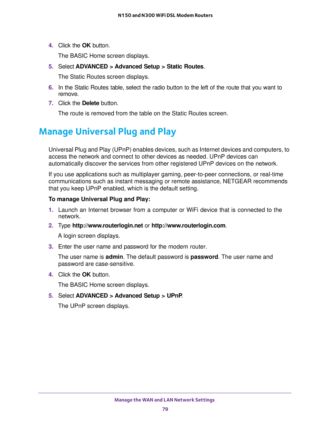 NETGEAR D500 and D1500 user manual Manage Universal Plug and Play, To manage Universal Plug and Play 