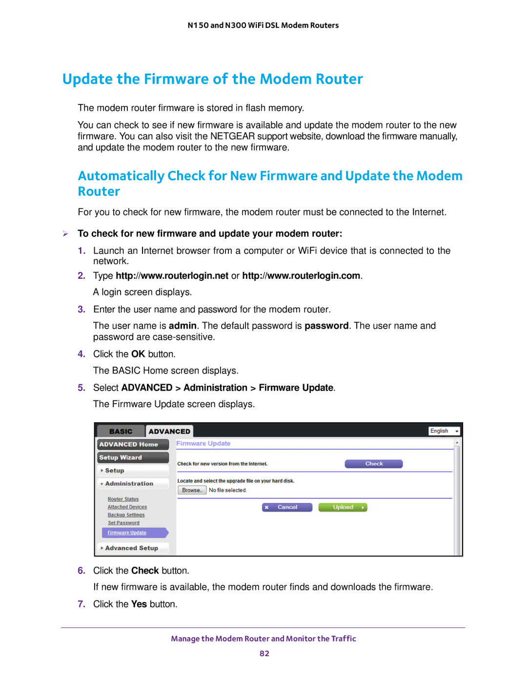 NETGEAR D500 and D1500 Update the Firmware of the Modem Router,  To check for new firmware and update your modem router 