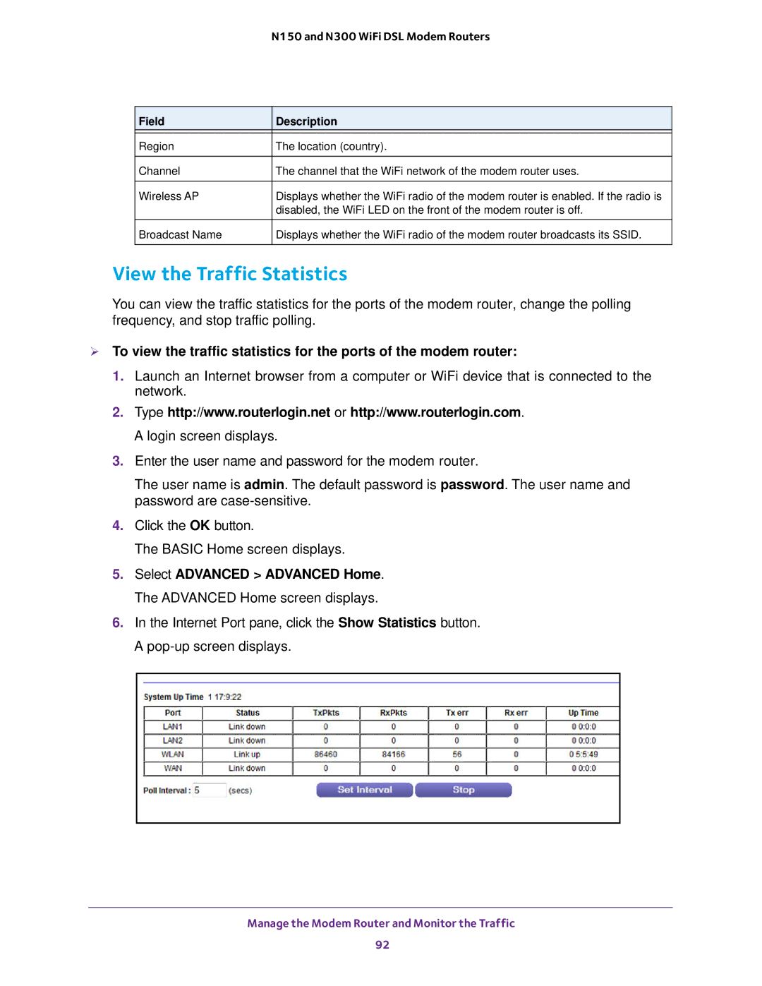 NETGEAR D500 and D1500 user manual View the Traffic Statistics 