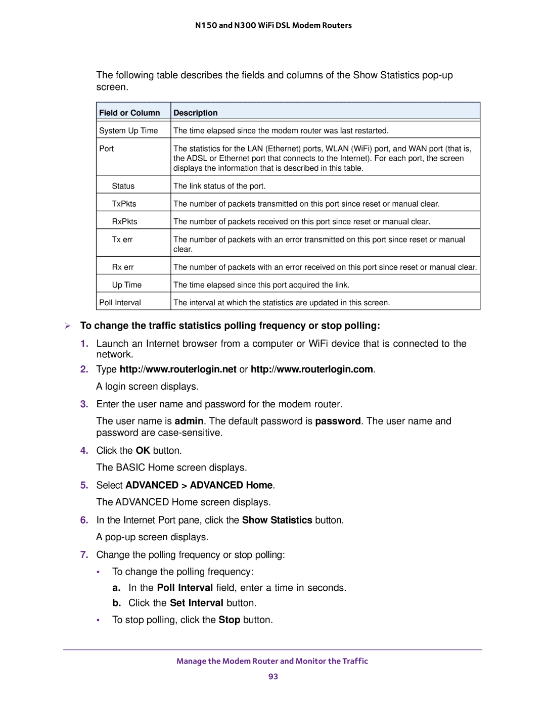 NETGEAR D500 and D1500 user manual Field or Column Description 