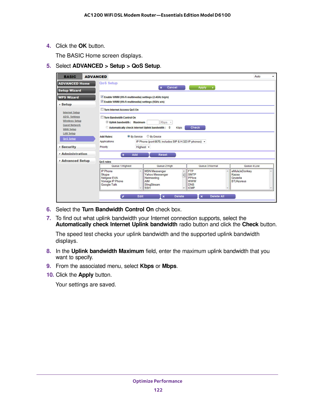 NETGEAR D6100 user manual Click the OK button Basic Home screen displays 