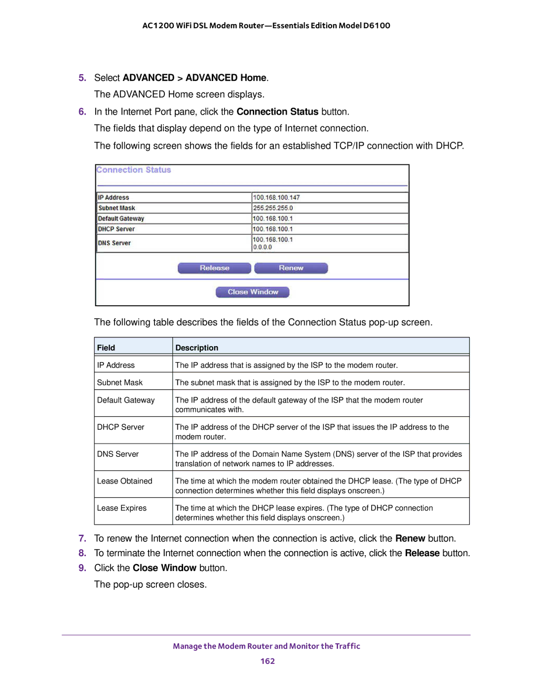 NETGEAR D6100 user manual Manage the Modem Router and Monitor the Traffic 162 