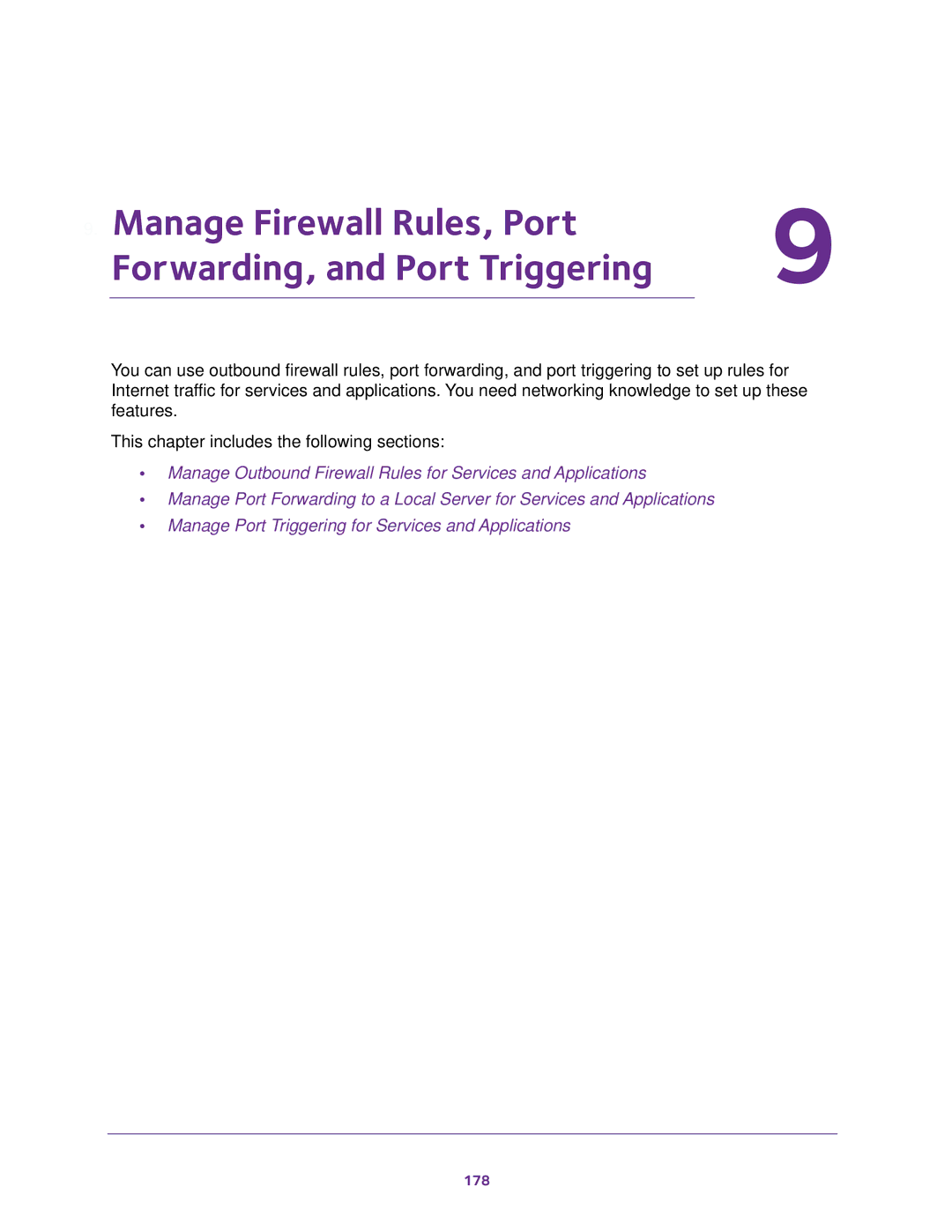 NETGEAR D6100 user manual Manage Firewall Rules, Port Forwarding, and Port Triggering 