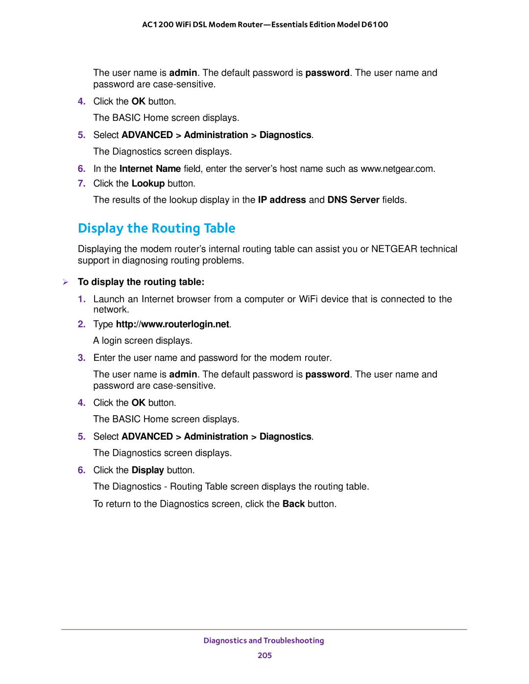 NETGEAR D6100 user manual Display the Routing Table,  To display the routing table 