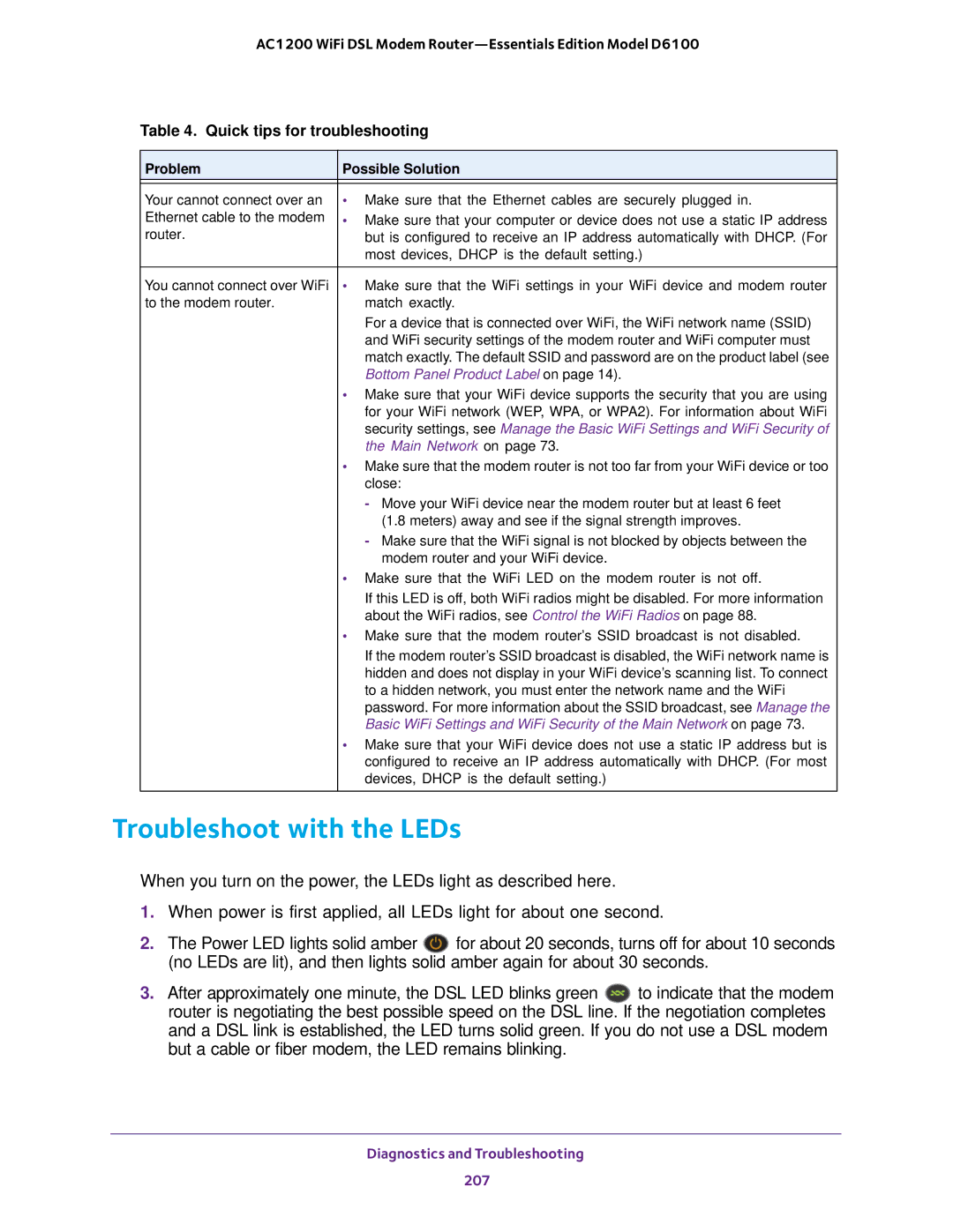 NETGEAR D6100 user manual Troubleshoot with the LEDs, Bottom Panel Product Label on 