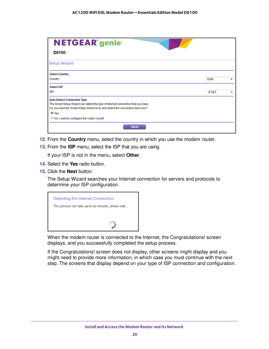 NETGEAR D6100 user manual Install and Access the Modem Router and Its Network 