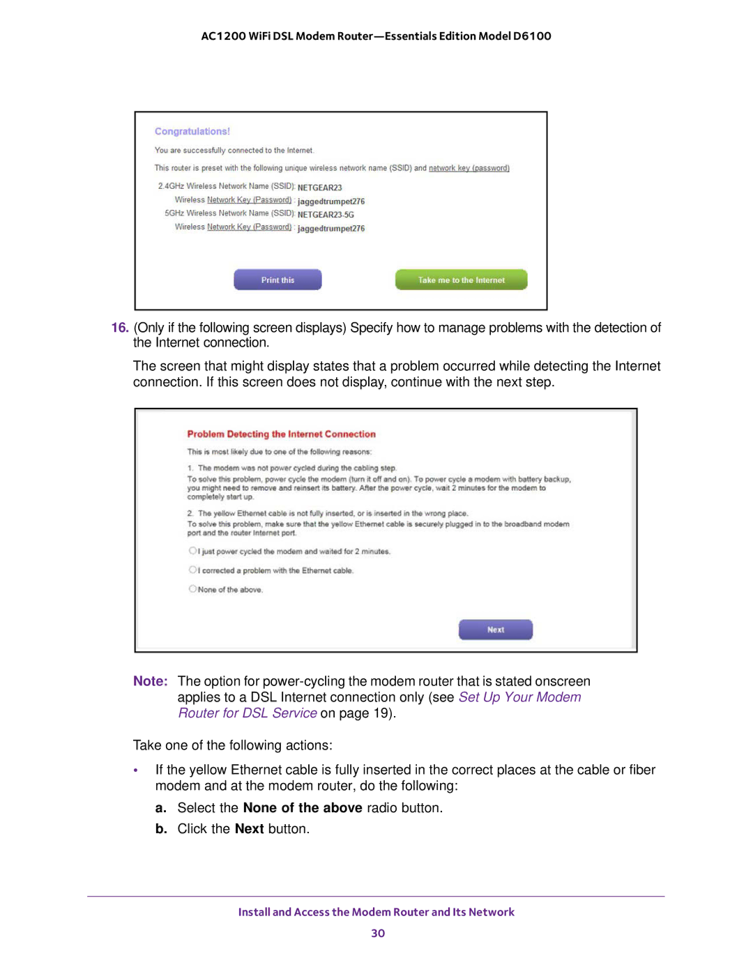 NETGEAR D6100 user manual Install and Access the Modem Router and Its Network 