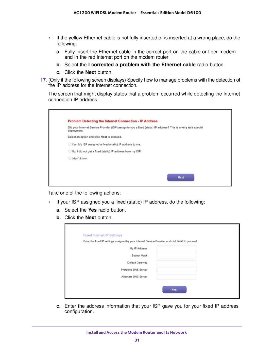 NETGEAR D6100 user manual Install and Access the Modem Router and Its Network 