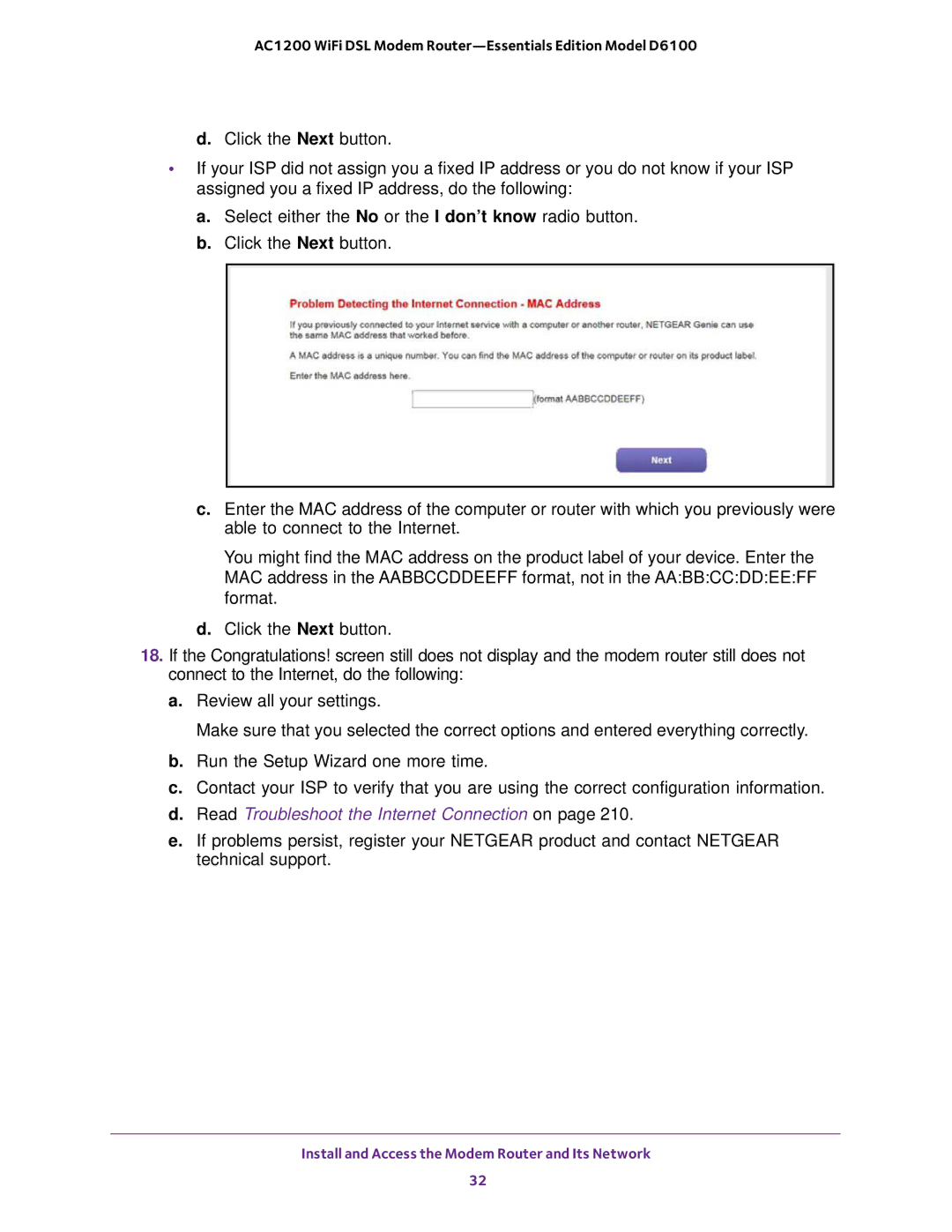 NETGEAR D6100 user manual Read Troubleshoot the Internet Connection on 