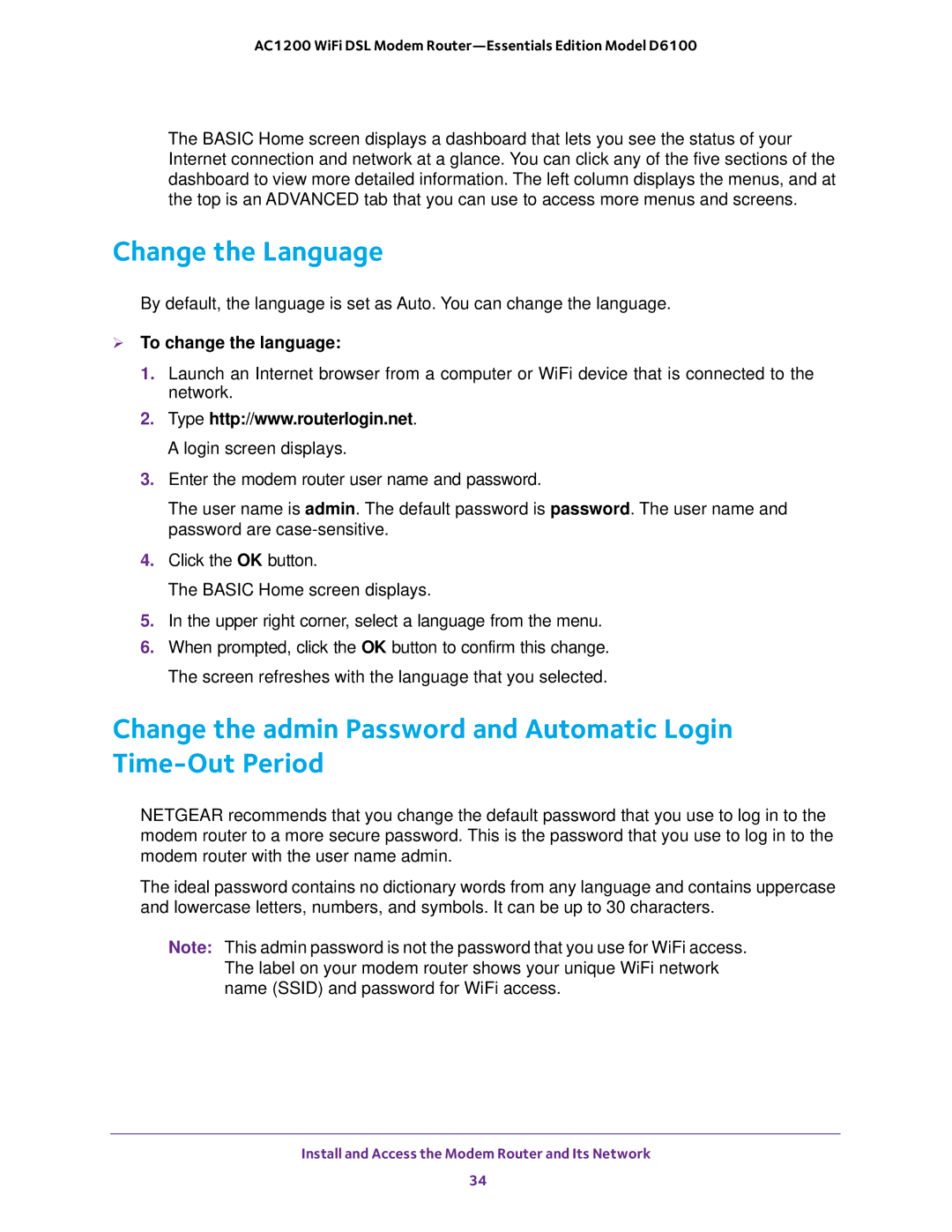 NETGEAR D6100 user manual Change the Language,  To change the language 