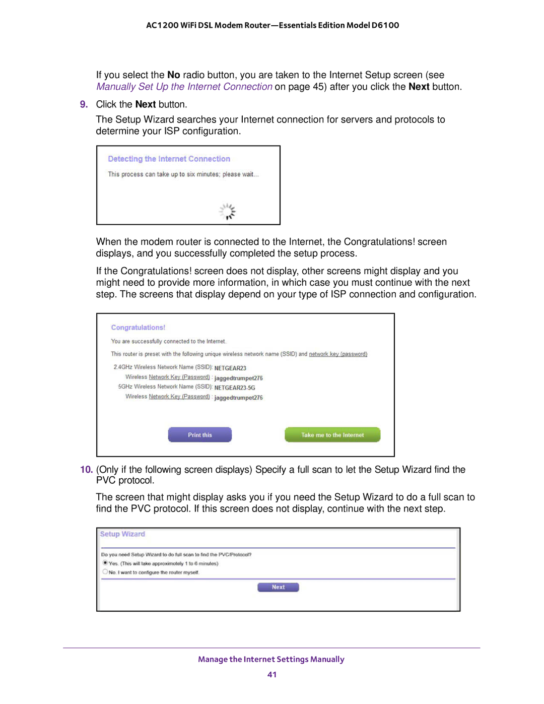 NETGEAR D6100 user manual Manage the Internet Settings Manually 