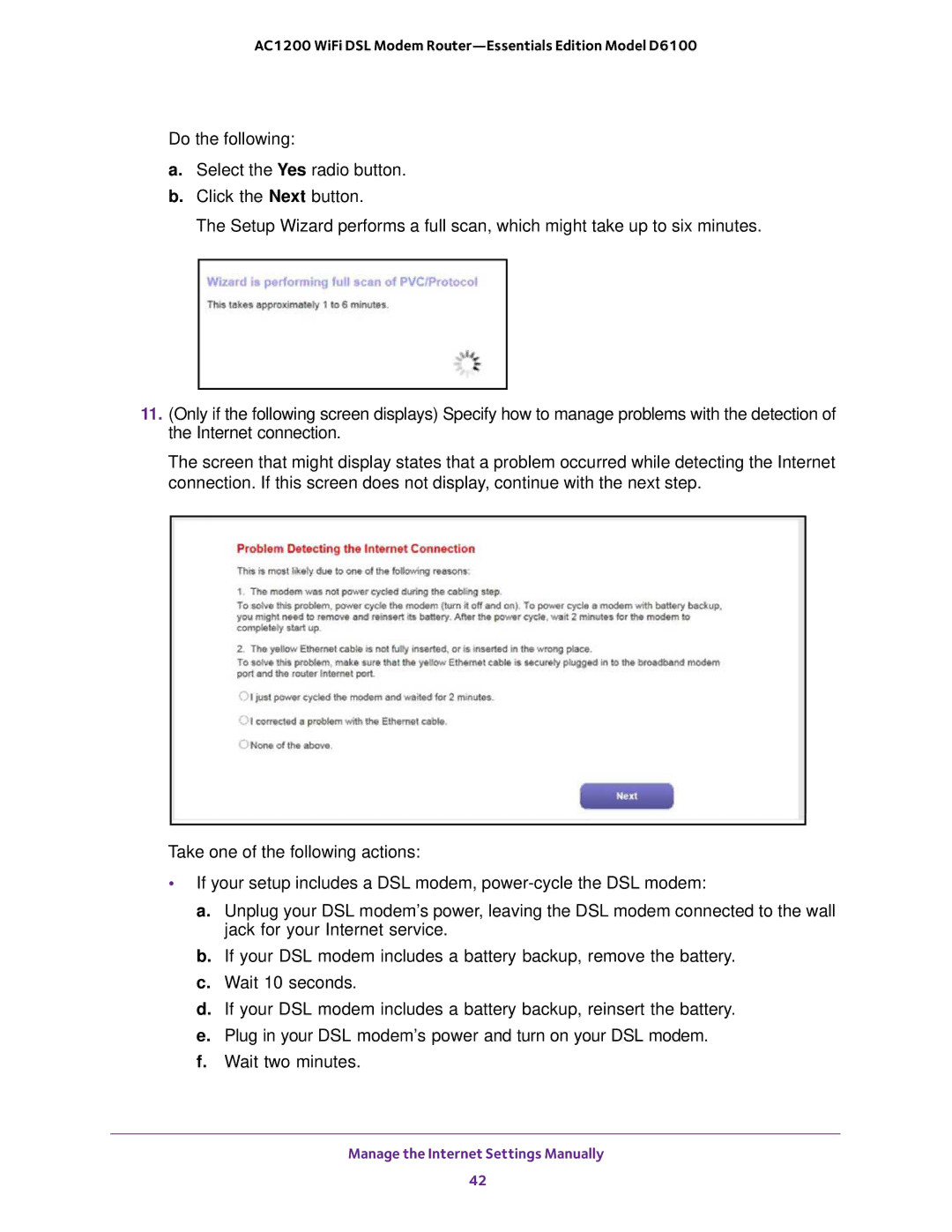 NETGEAR D6100 user manual Manage the Internet Settings Manually 