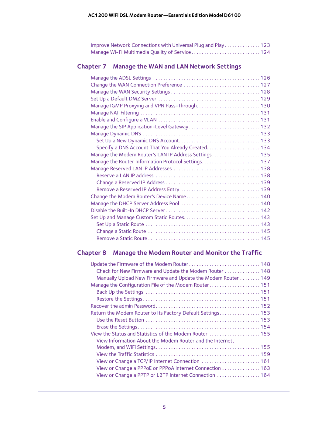 NETGEAR D6100 user manual Manage the WAN and LAN Network Settings 