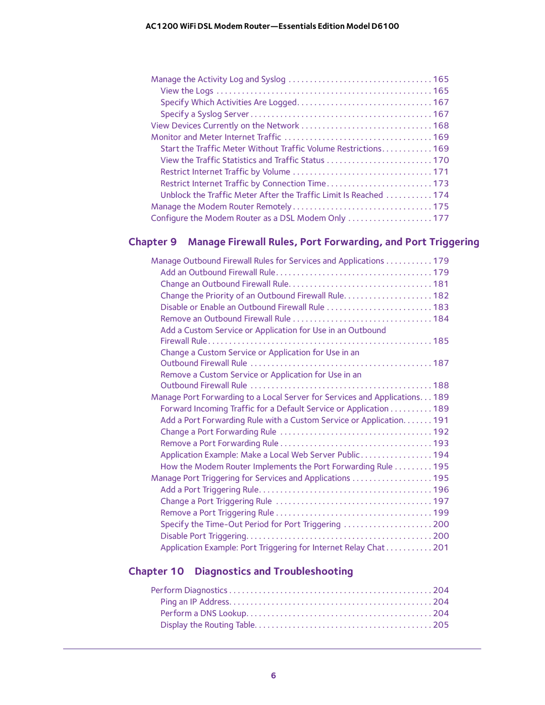 NETGEAR D6100 user manual Manage Firewall Rules, Port Forwarding, and Port Triggering 