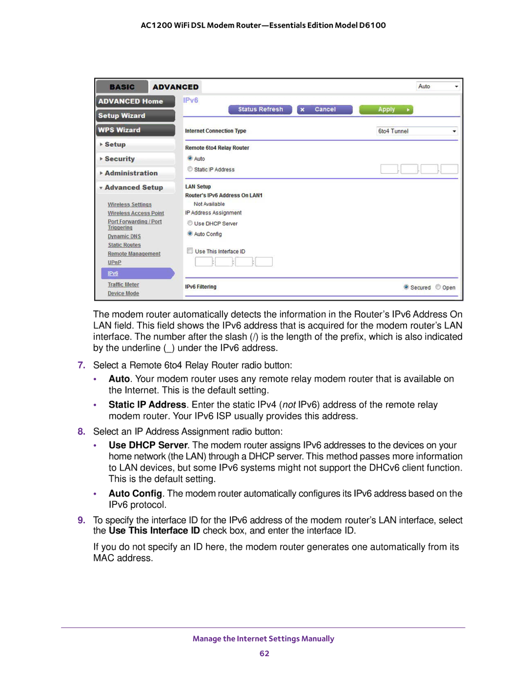 NETGEAR D6100 user manual Manage the Internet Settings Manually 