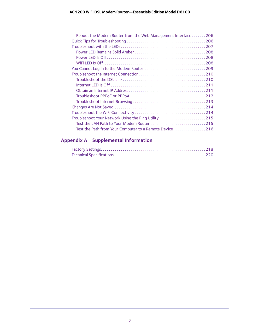 NETGEAR D6100 user manual Appendix a Supplemental Information 