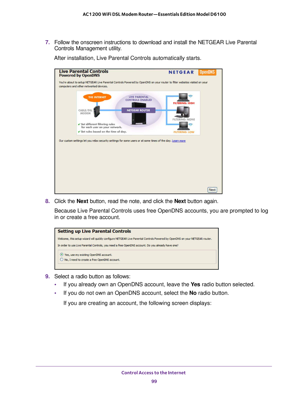 NETGEAR D6100 user manual Control Access to the Internet 