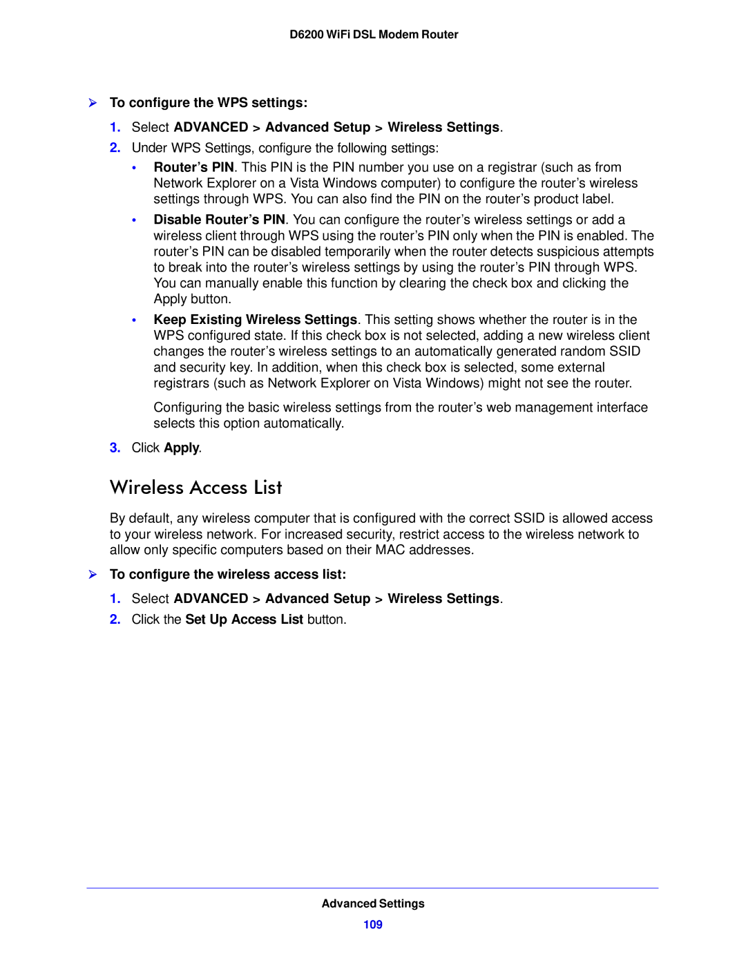 NETGEAR D6200-100NAS user manual Wireless Access List 