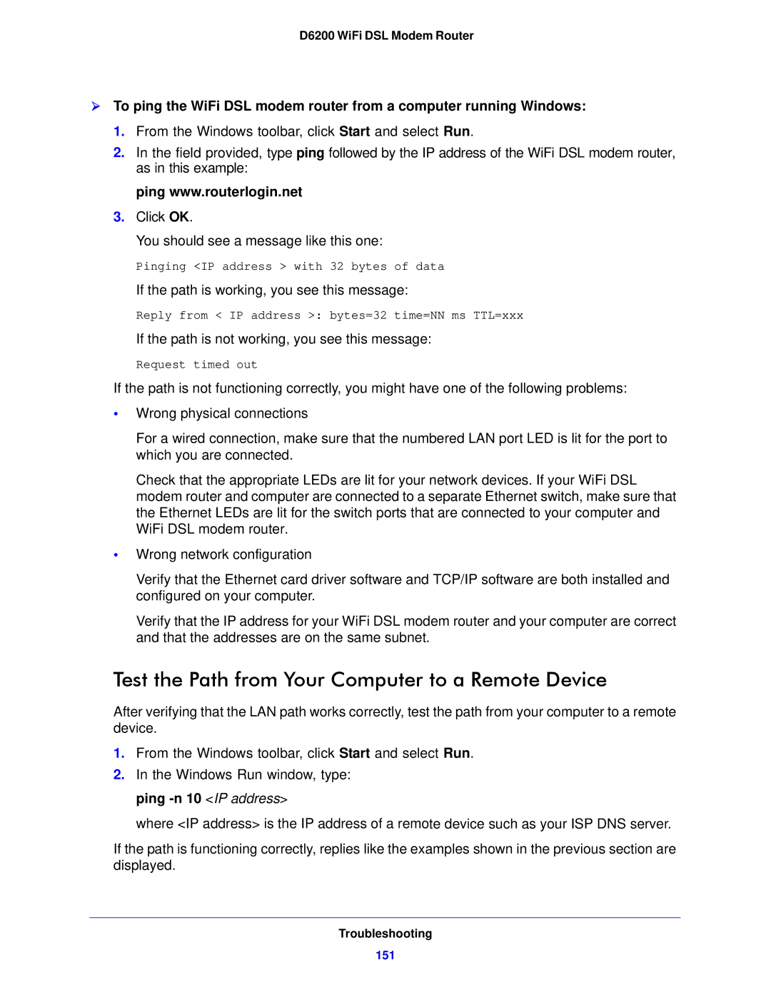 NETGEAR D6200-100NAS user manual Test the Path from Your Computer to a Remote Device 