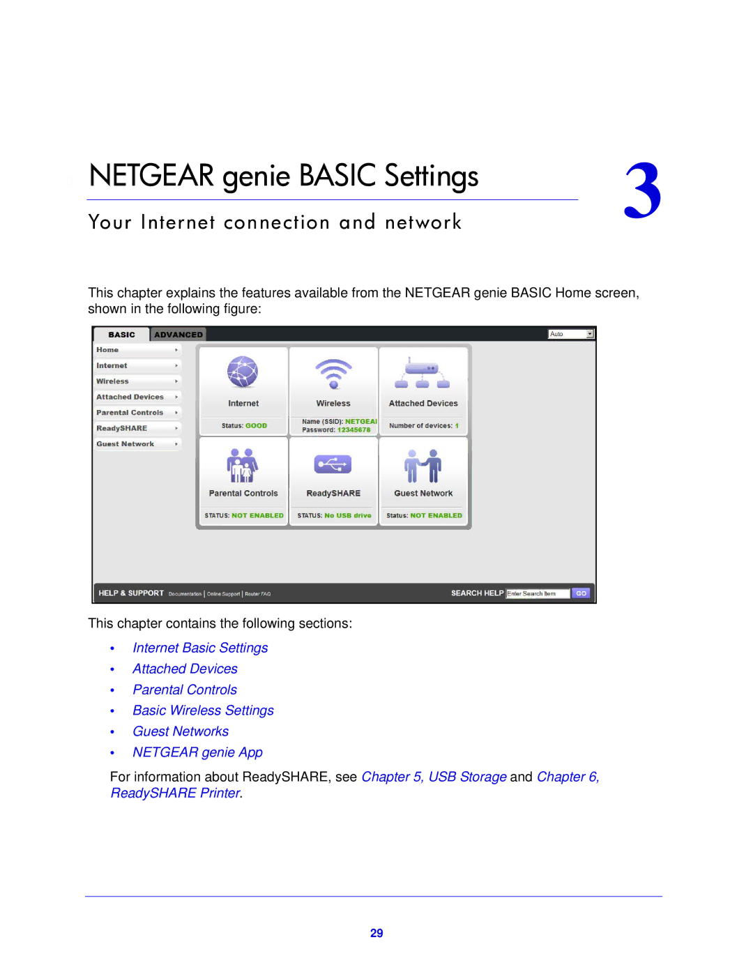 NETGEAR D6200-100NAS user manual Netgear genie Basic Settings 