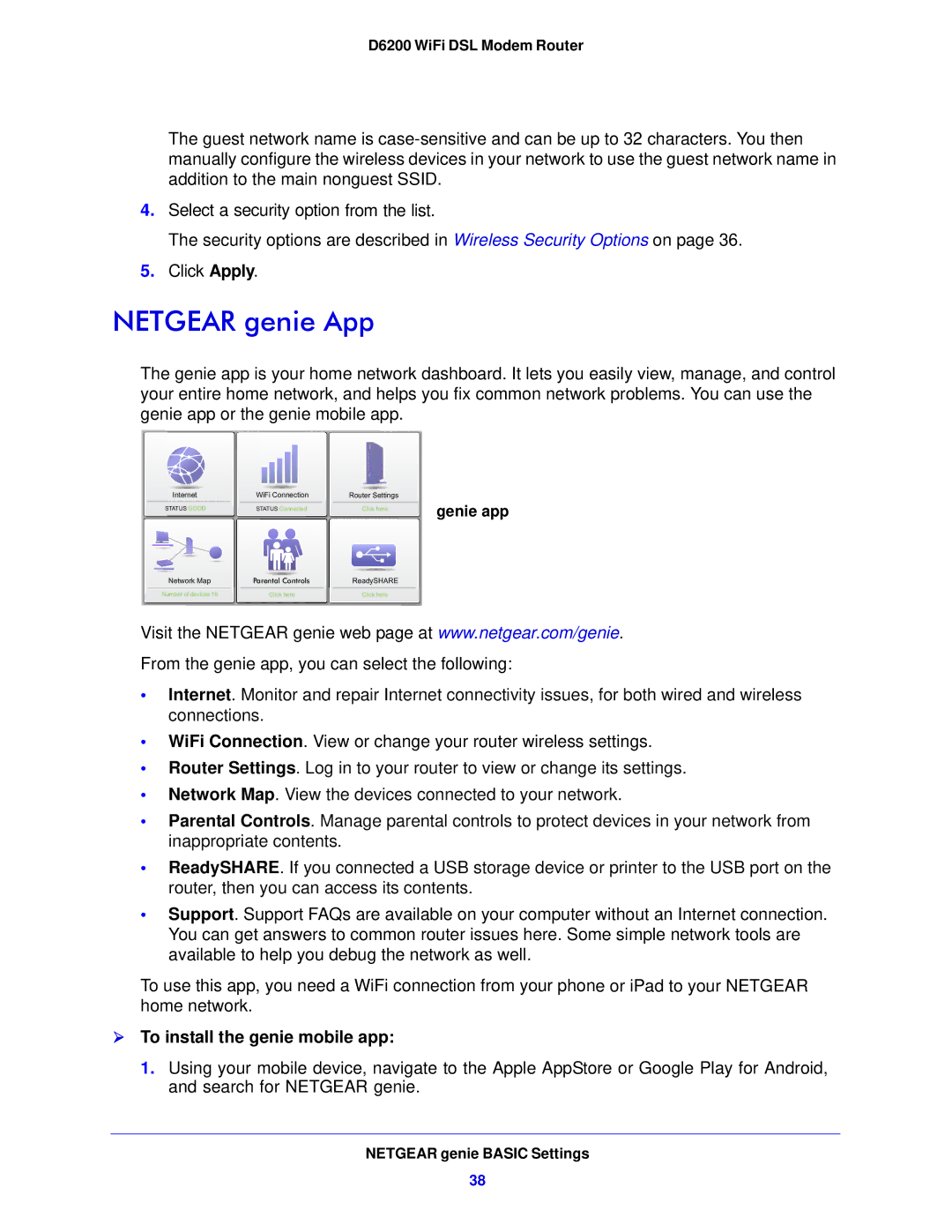 NETGEAR D6200-100NAS user manual Netgear genie App,  To install the genie mobile app 