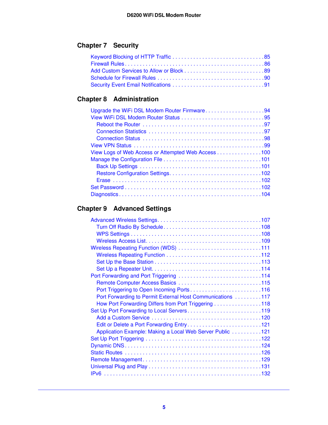 NETGEAR D6200-100NAS user manual Security 