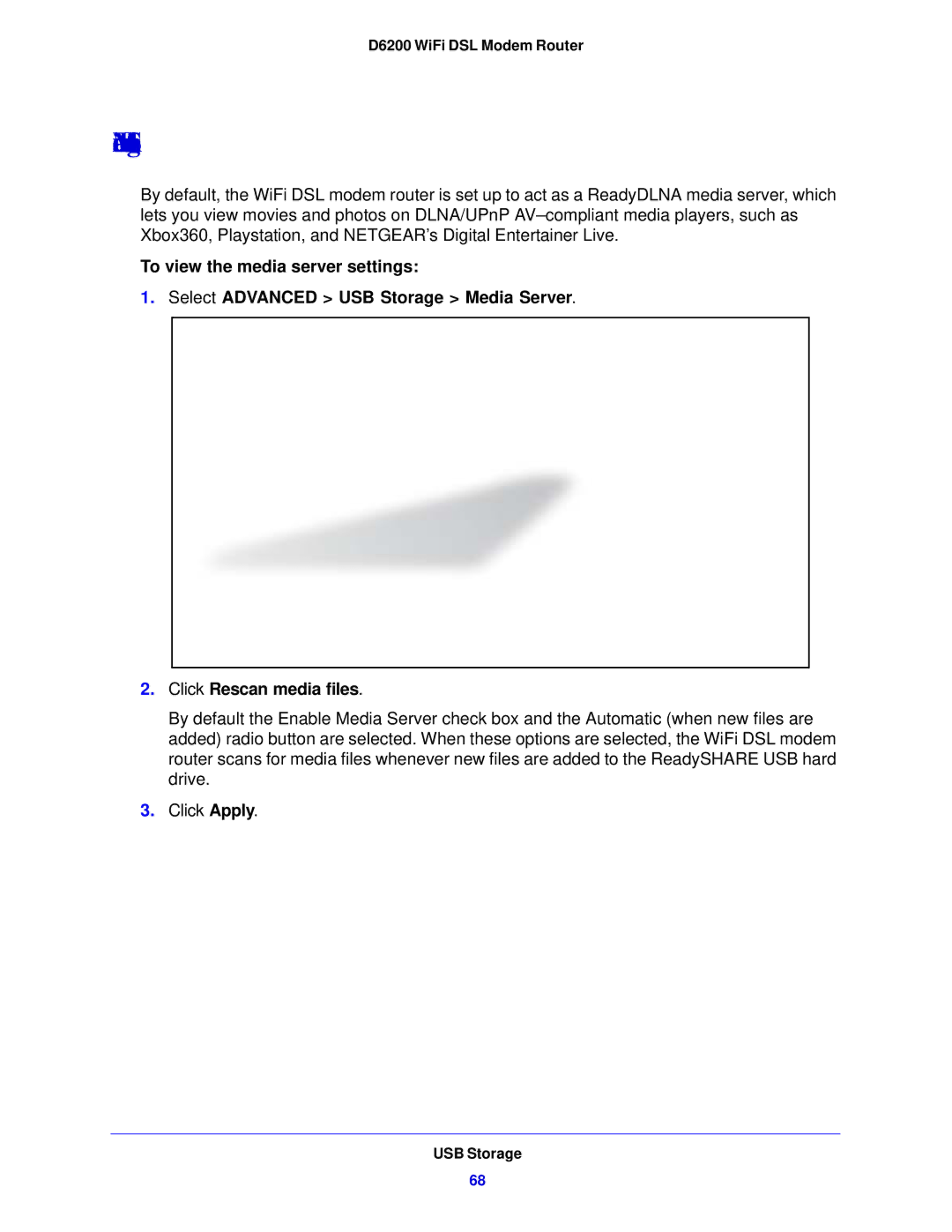 NETGEAR D6200-100NAS user manual Media Server Settings 