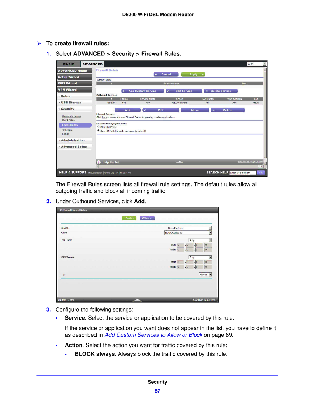 NETGEAR D6200-100NAS user manual D6200 WiFi DSL Modem Router 