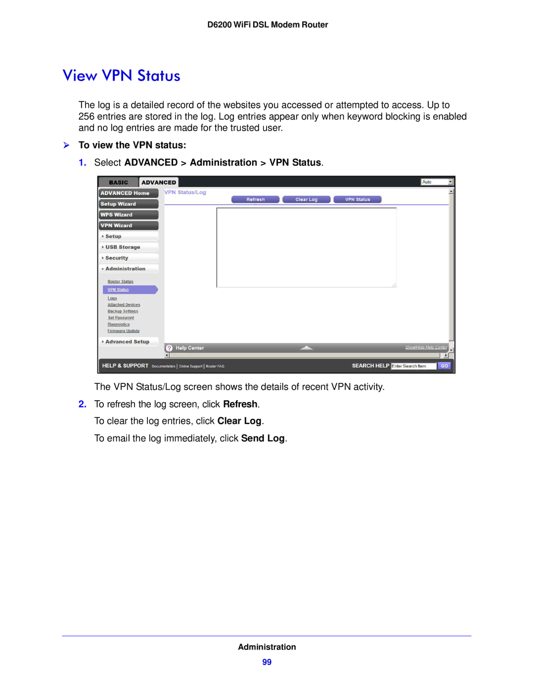 NETGEAR D6200-100NAS user manual View VPN Status 