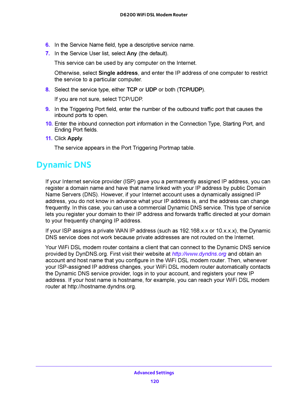 NETGEAR D6200 user manual Dynamic DNS 