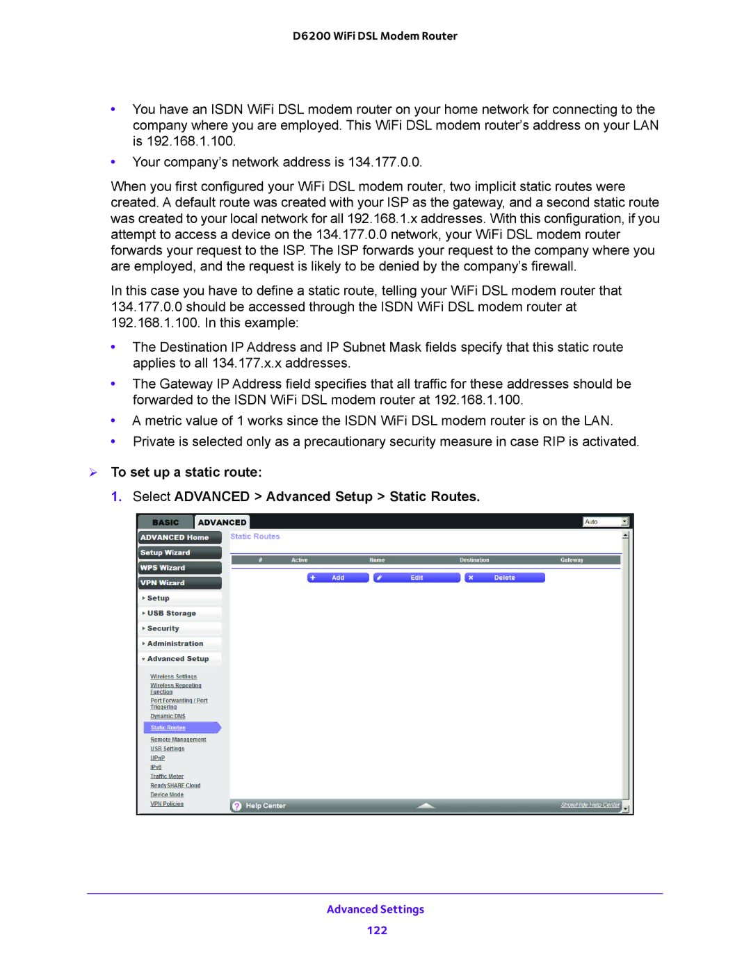 NETGEAR D6200 user manual Advanced Settings 122 