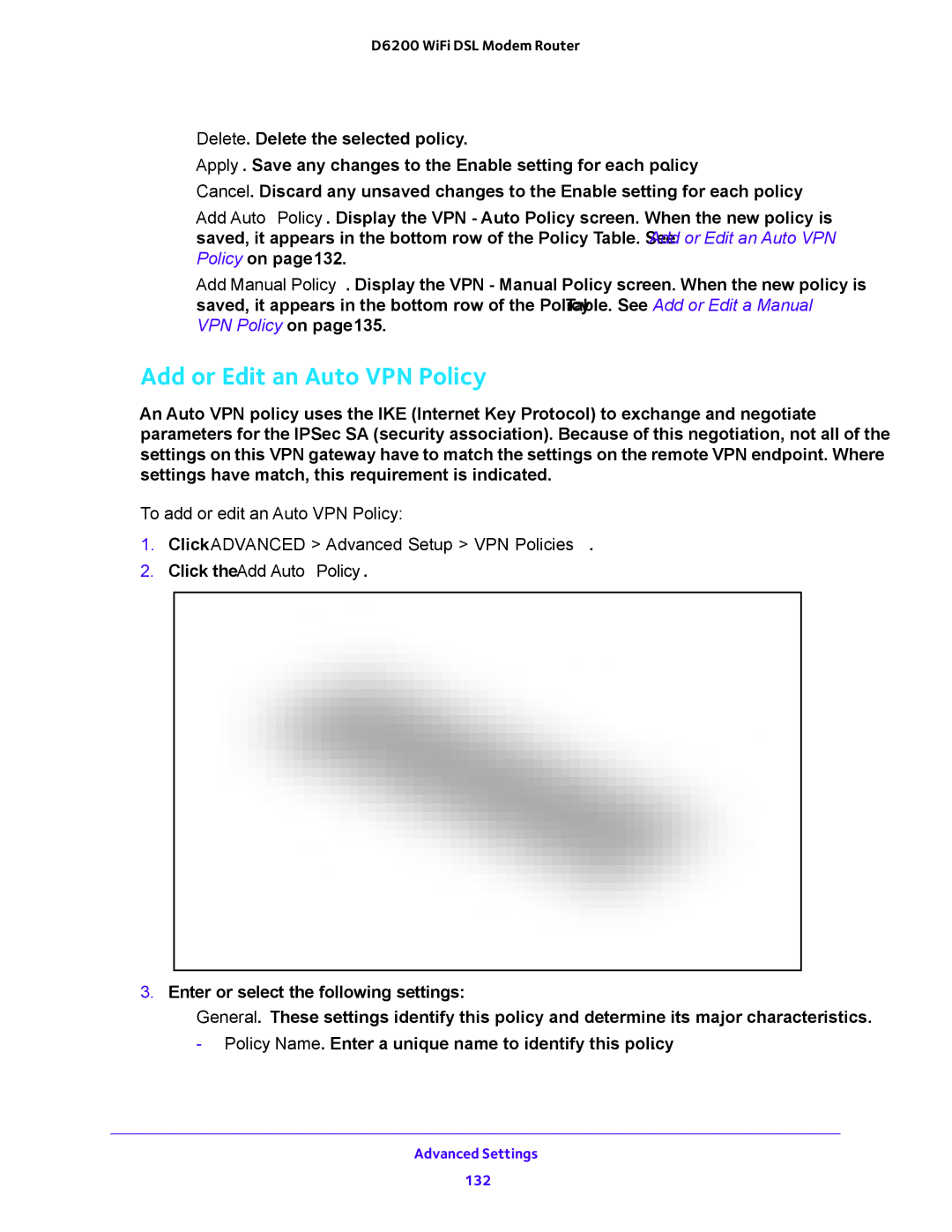 NETGEAR D6200 user manual Add or Edit an Auto VPN Policy 
