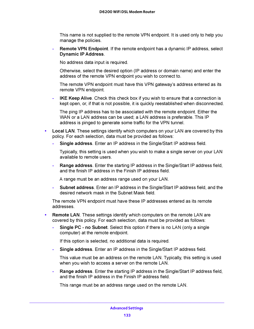 NETGEAR D6200 user manual Advanced Settings 133 