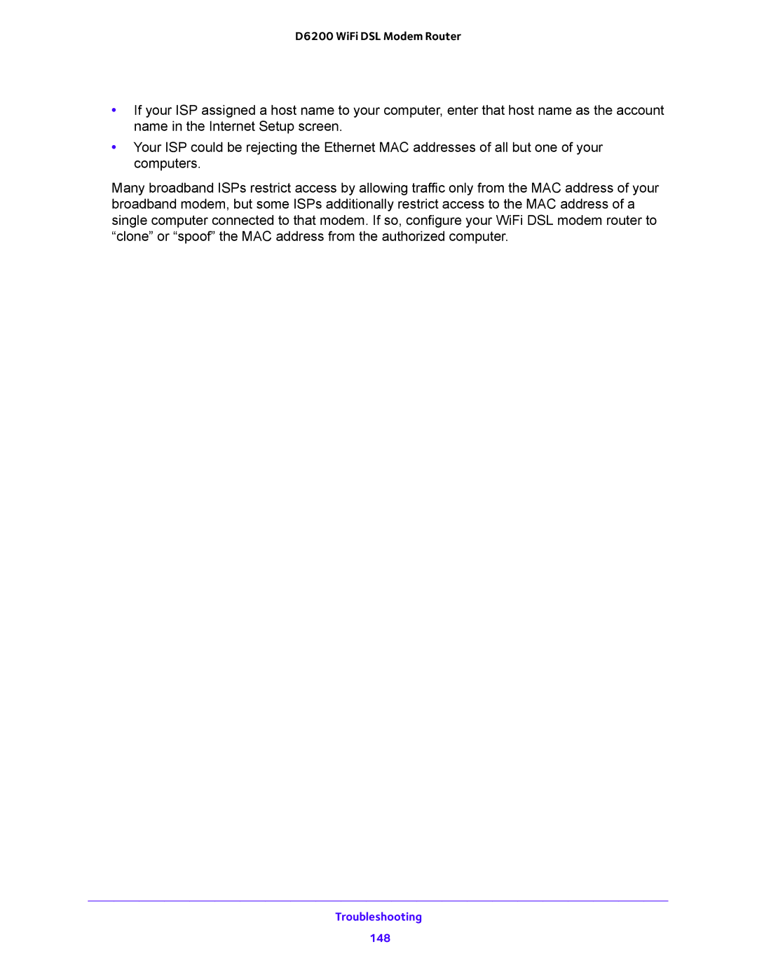 NETGEAR D6200 user manual Troubleshooting 148 