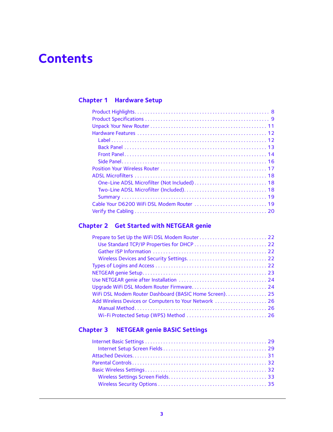 NETGEAR D6200 user manual Contents 