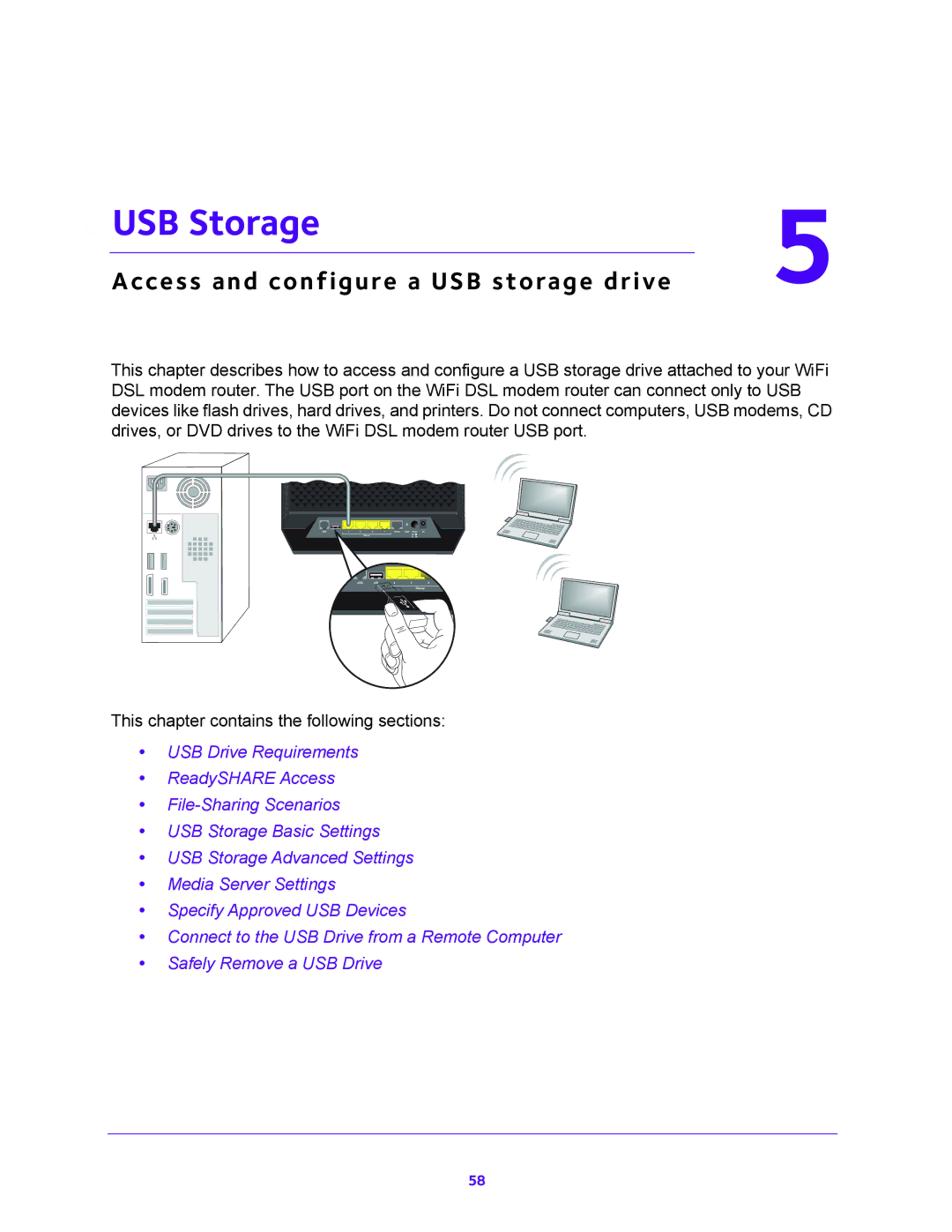 NETGEAR D6200 user manual USB Storage, Access and configure a USB storage drive 