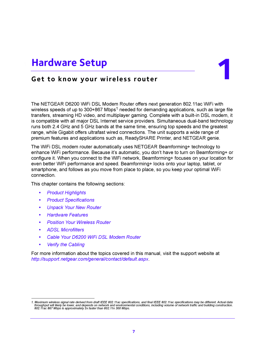 NETGEAR D6200 user manual Hardware Setup, Get to know your wireless router 